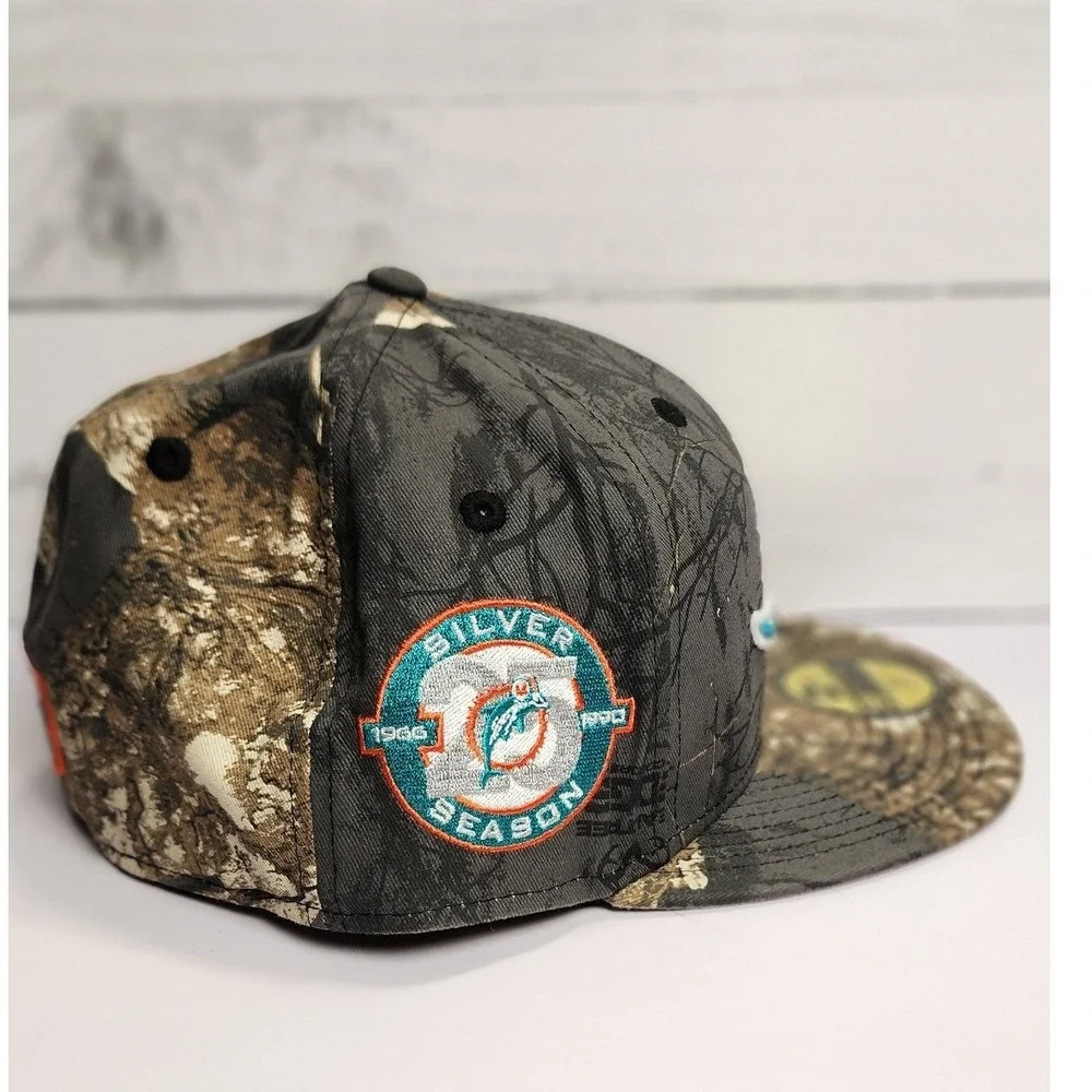 New Era 59FIFTY Miami Dolphins Realtree Camo Hat 7 3/8 Silver Season Patch NFL